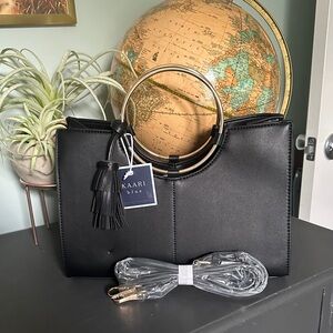 Kaari Blue Black Shoulder Bag with Silver Handles